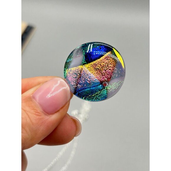 Dichroic Glass Pendant Necklace Art Glass Jewelry One af a Kind Artist Signed - Picture 4 of 7